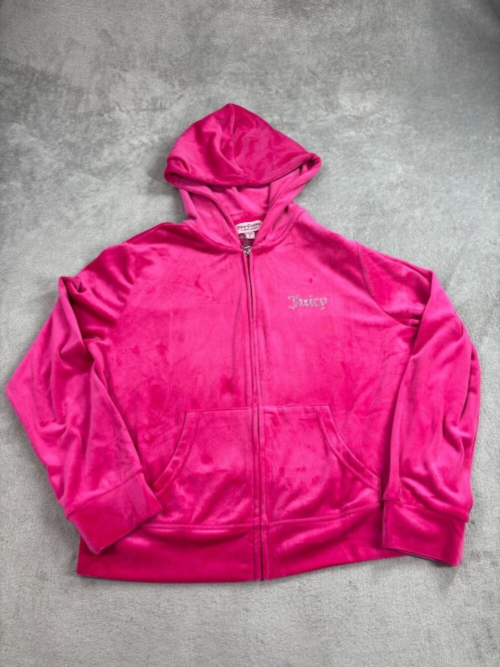 Juicy Couture Hoodie Women Large Pink Velour Stretch Streetwear Winter Full Zip